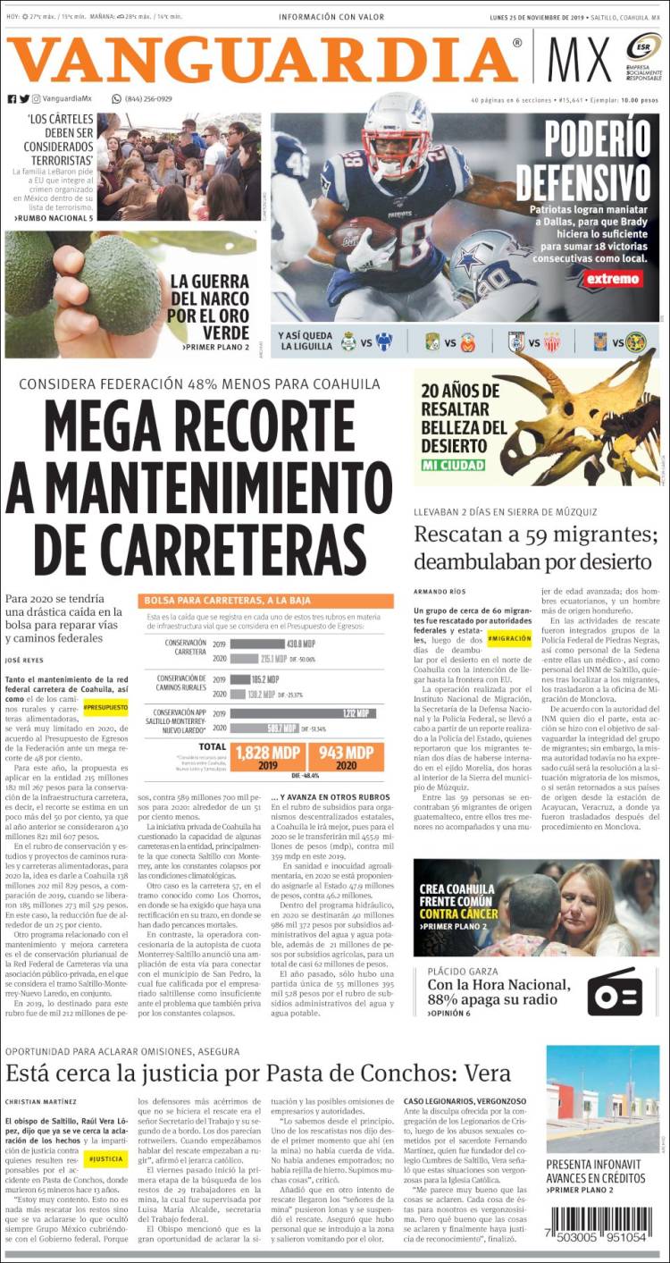 Portada de Vanguardia (M&eacute;xico)