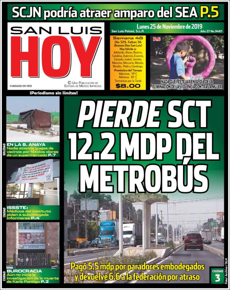 Portada de San Luis Hoy (M&eacute;xico)