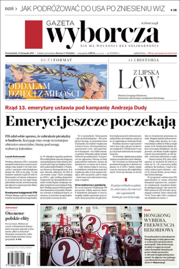 Portada de Gazeta Wyborcza (Polonia)