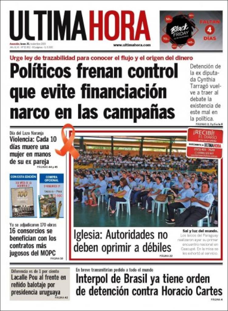 Portada de Última Hora (Paraguay)