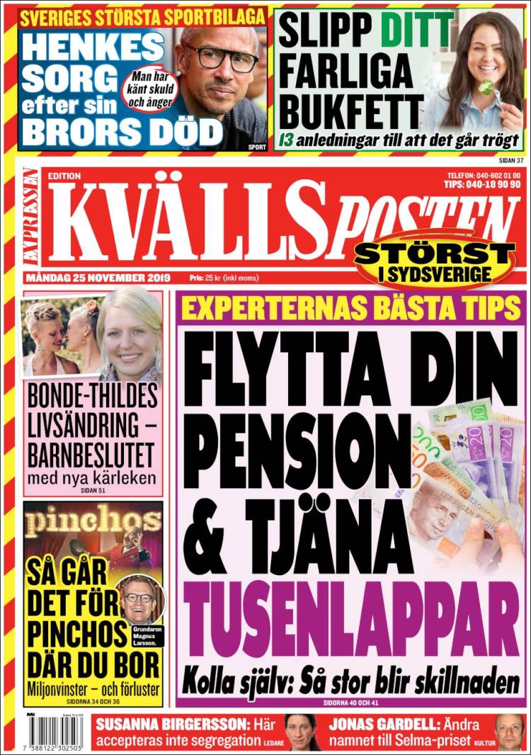 Portada de Kvällsposten (Suecia)