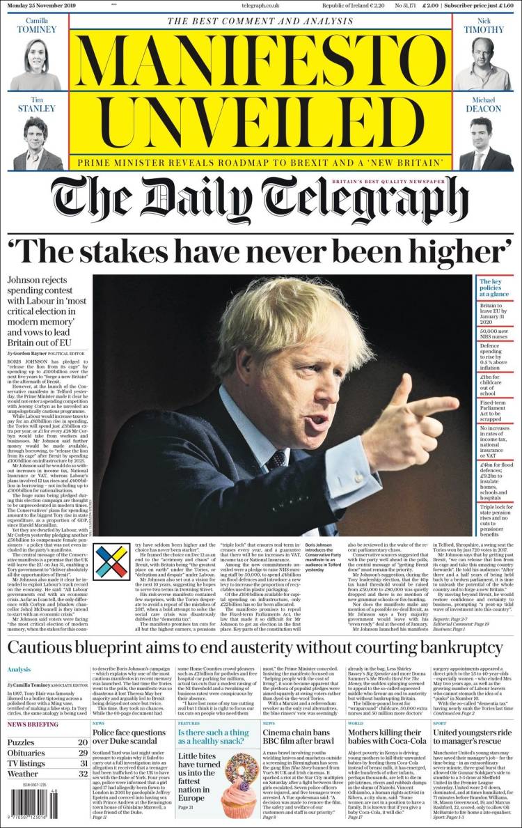 Portada de Daily Telegraph (Reino Unido)