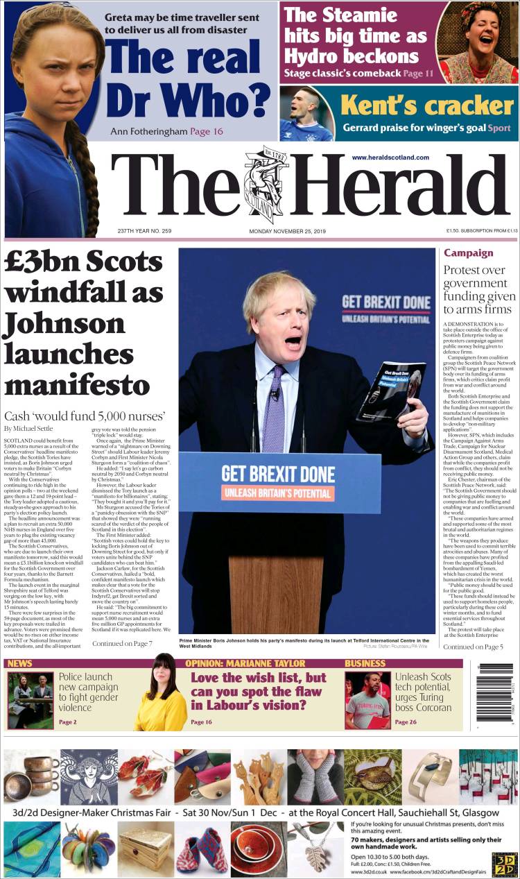 Portada de The Herald (Reino Unido)