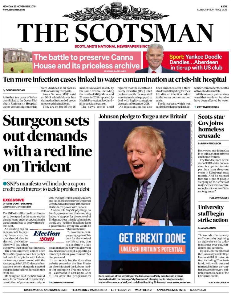 Portada de The Scotsman (Reino Unido)