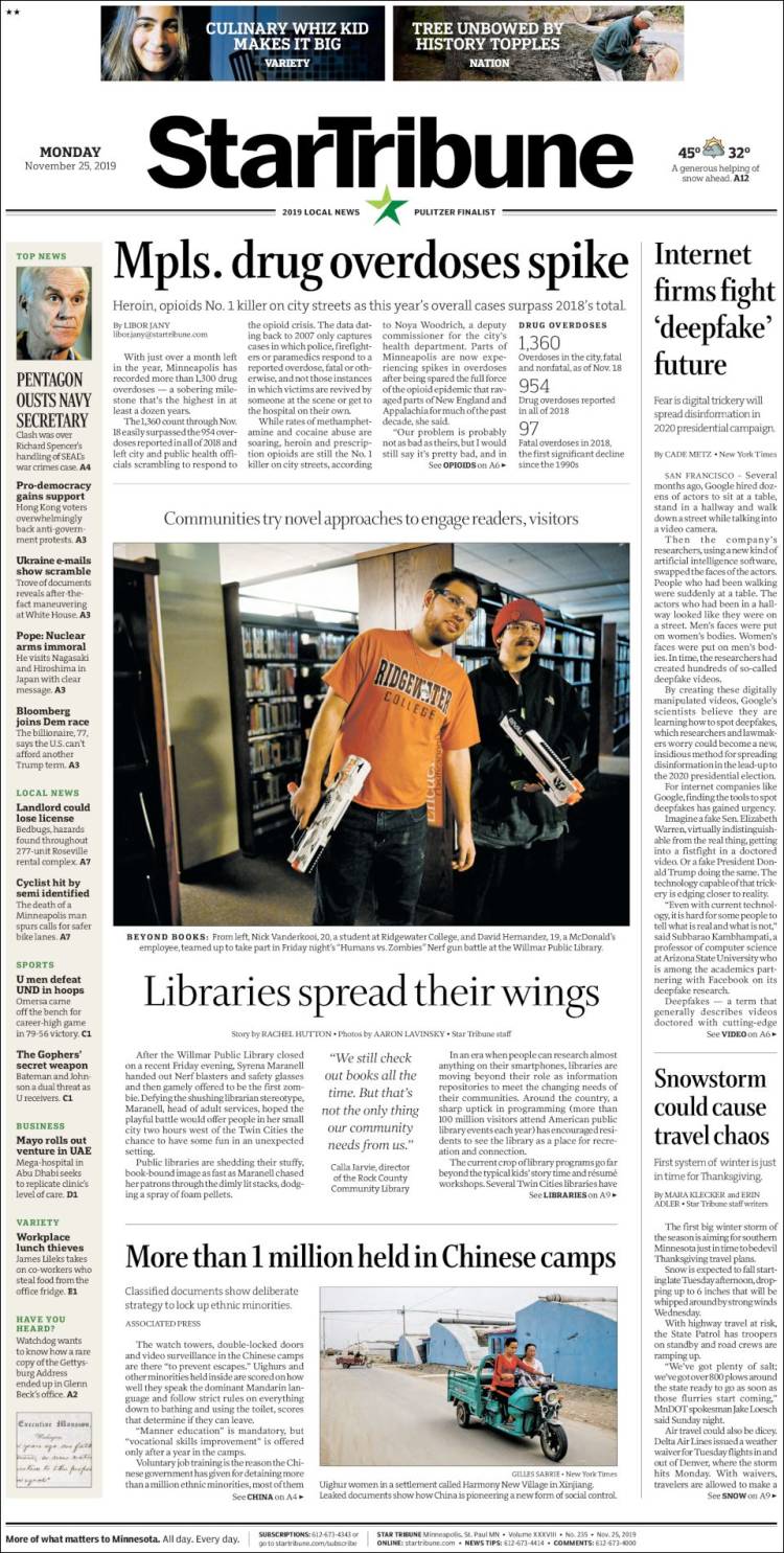 Portada de Star Tribune (USA)