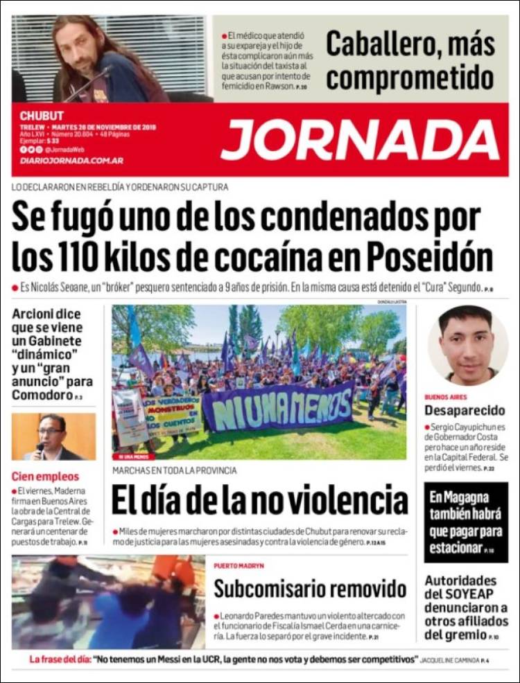 Portada de Diario Jornada en la Patagonia (Argentina)