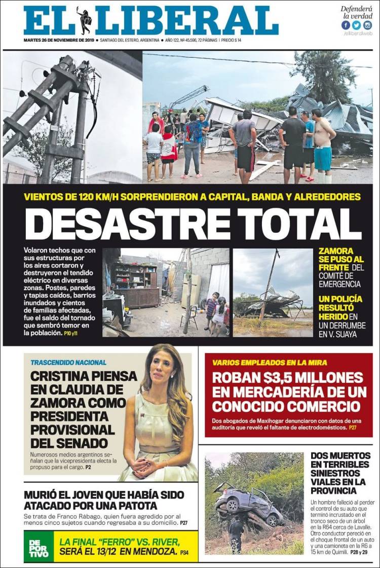 Portada de Diario El Liberal (Argentina)