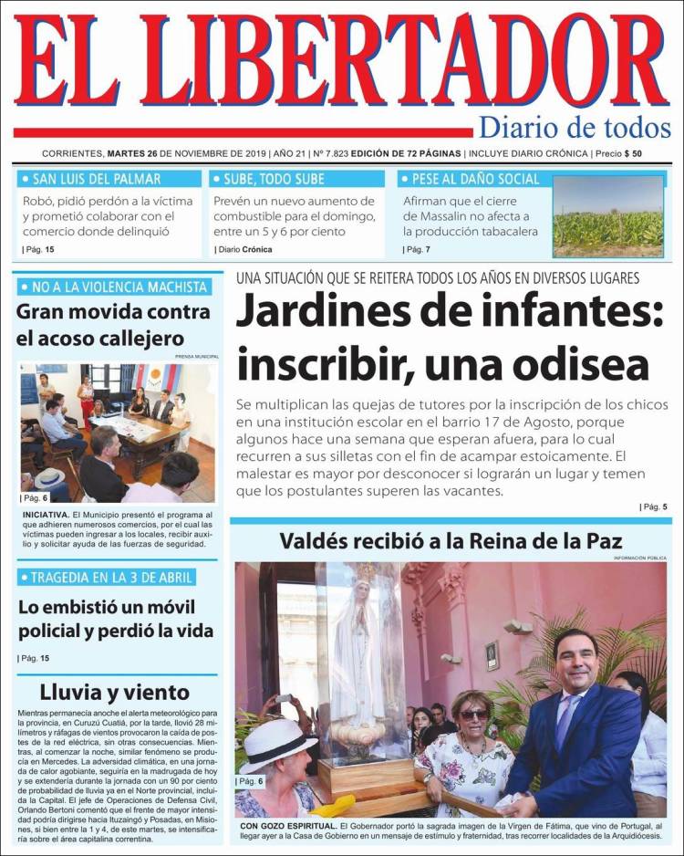 Portada de Diario El Libertador (Argentina)