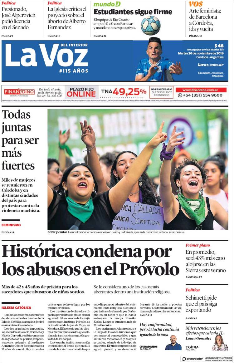 Portada de La Voz del Interior (Argentina)