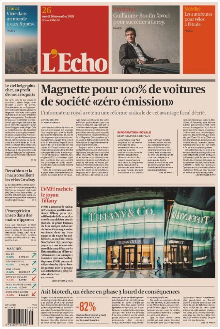 Portada de L'Echo (B&eacute;lgica)