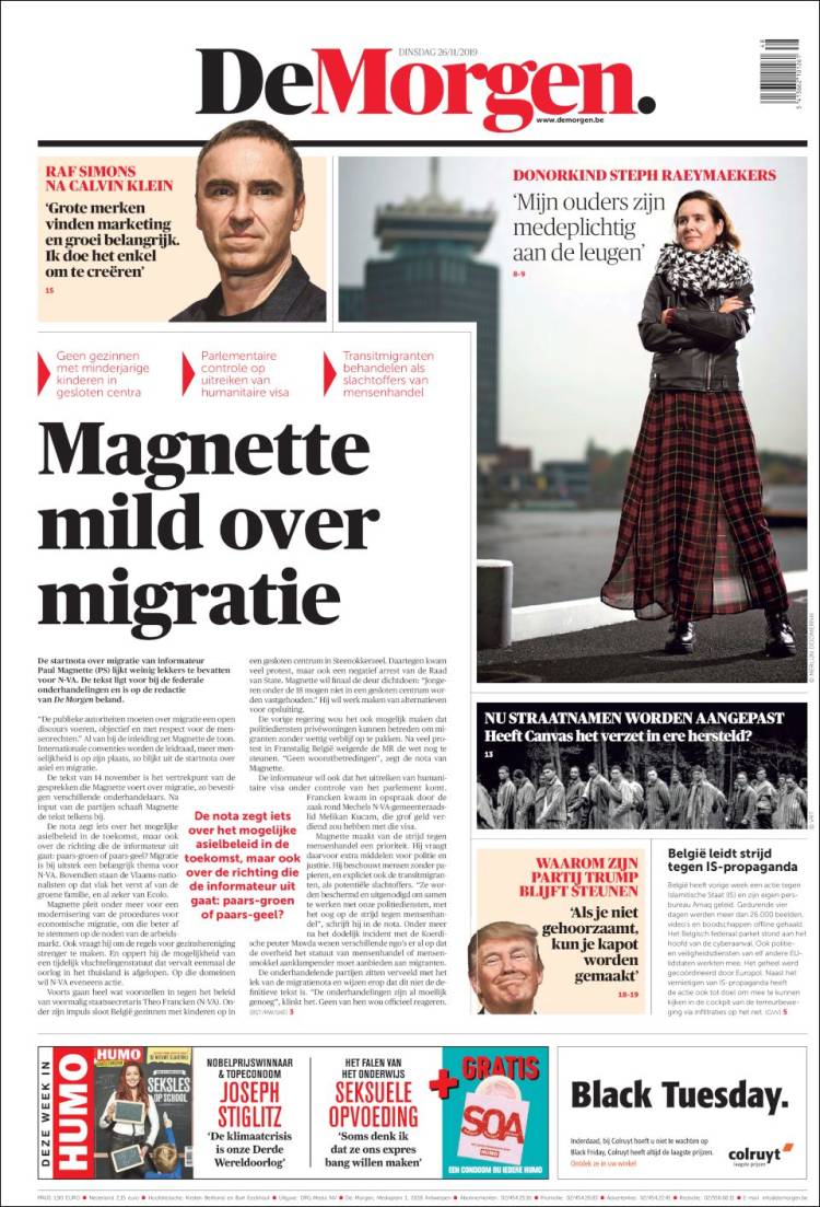 Portada de De Morgen (B&eacute;lgica)