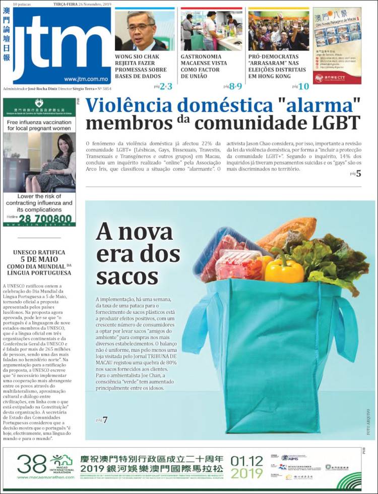 Portada de Jornal Tribuna de Macau (China)
