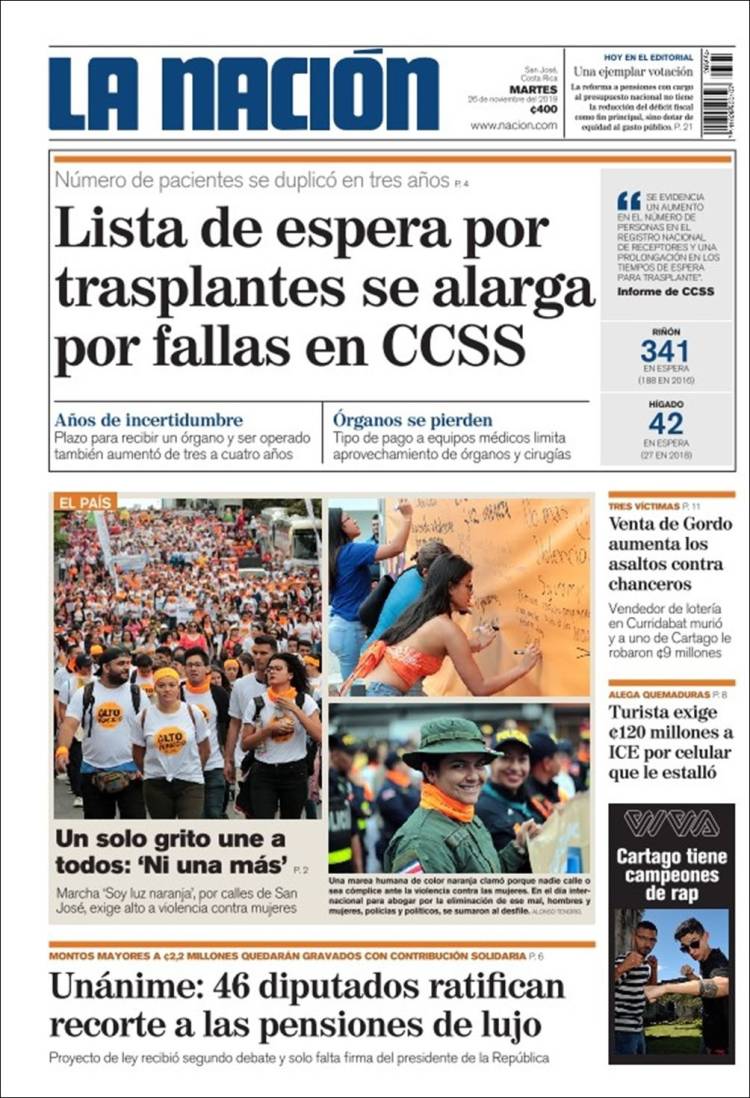 Portada de La Nación - Costa Rica (Costa Rica)