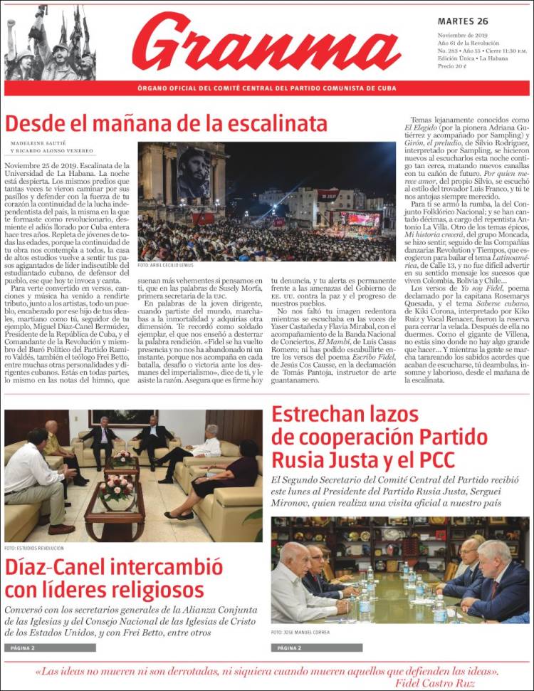 Portada de Granma (Cuba)