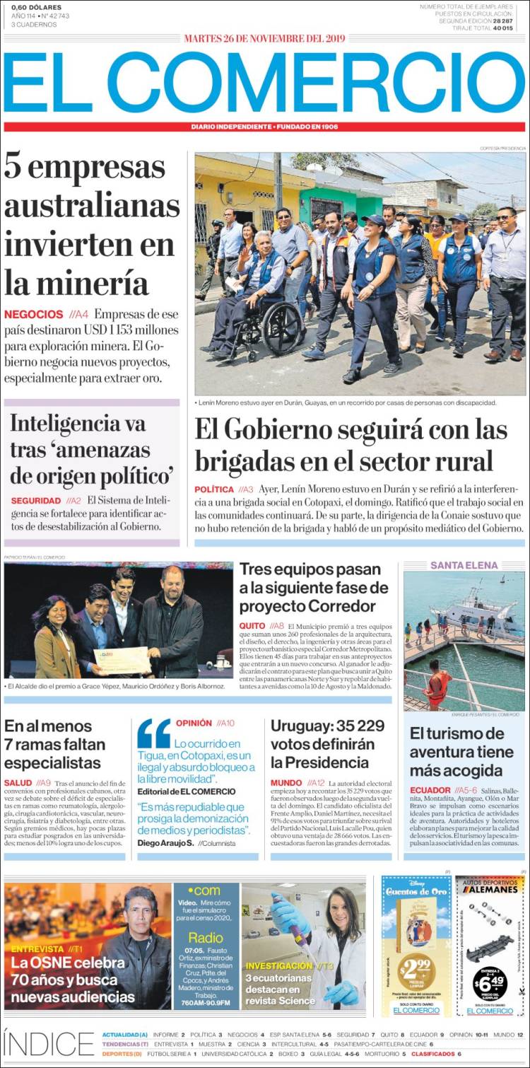 Portada de El Comercio (Ecuador)