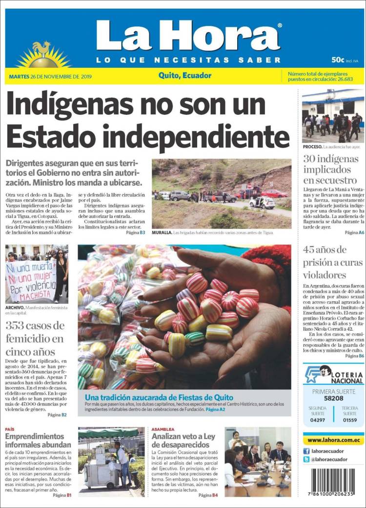 Portada de La Hora - Ecuador (Ecuador)