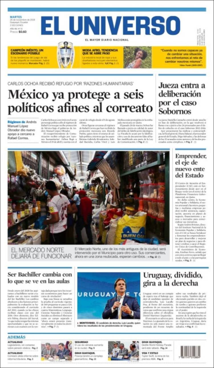 Portada de El Universo - Ecuador (Ecuador)