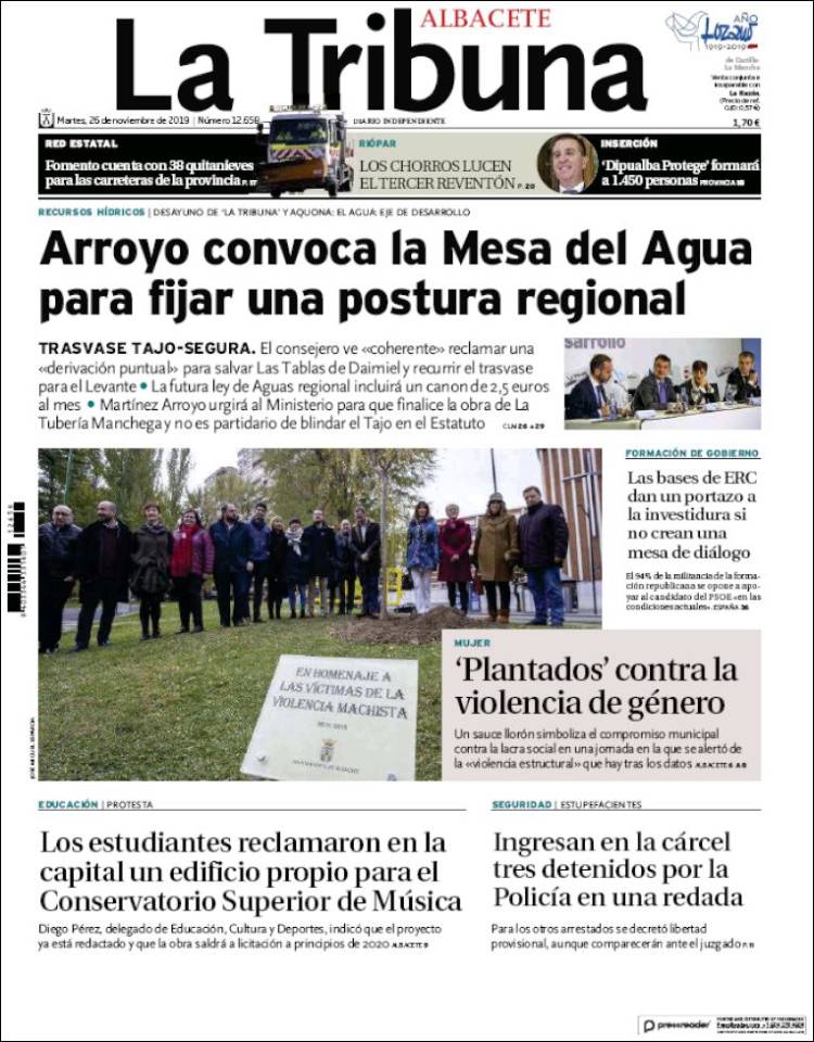 Portada de La Tribuna de Albacete (España)