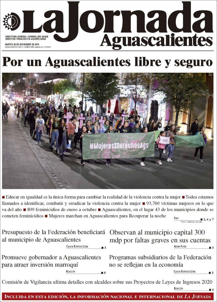 Portada de La Jornada de Aguascalientes (Mexico)