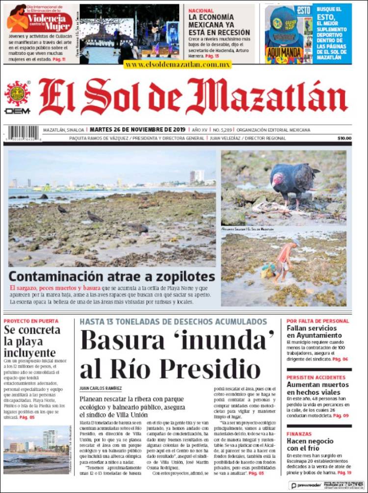 Portada de El Sol de Mazatlán (Mexico)