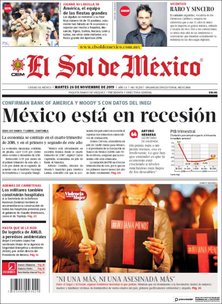 Portada de El Sol de México (México)