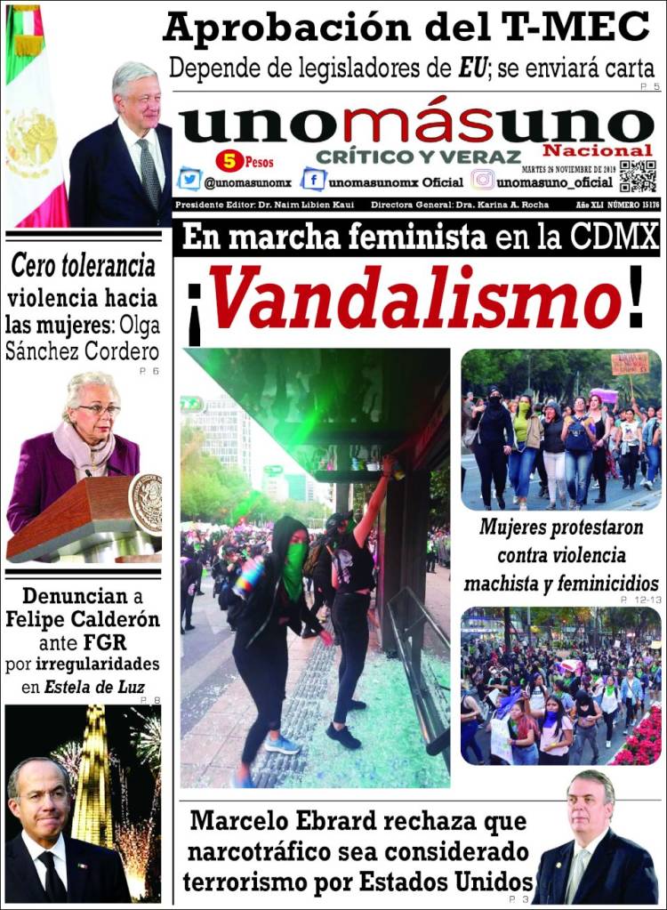 Portada de unomásuno (México)