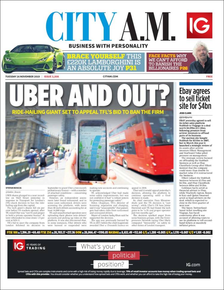 Portada de City A.M. (Reino Unido)