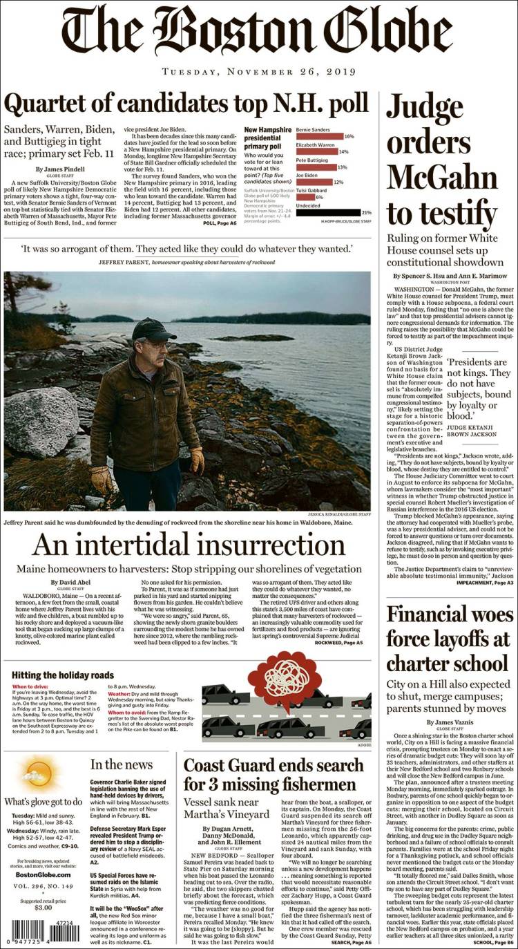 Portada de Boston Globe (USA)