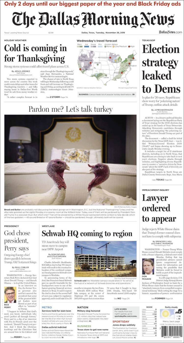 Portada de Dallas Morning News (USA)