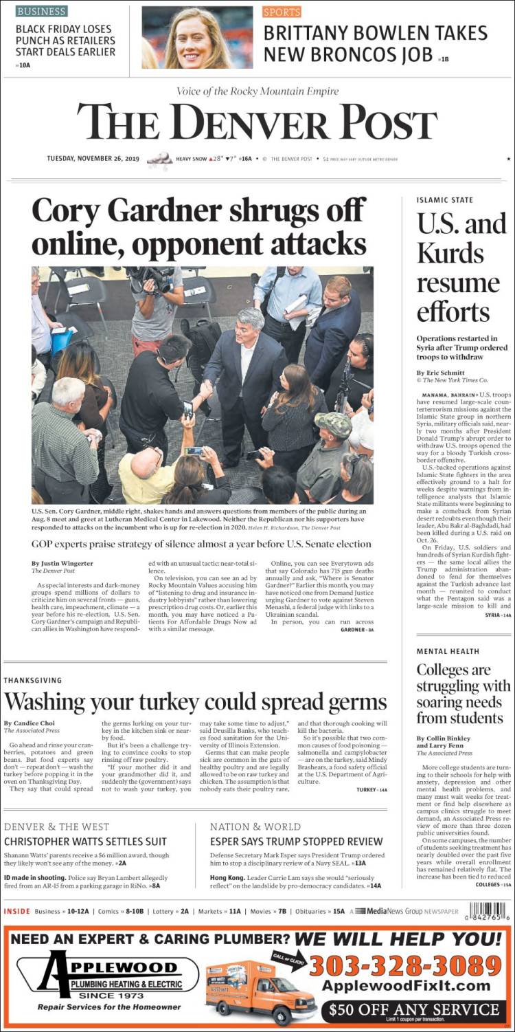 Portada de The Denver Post (USA)