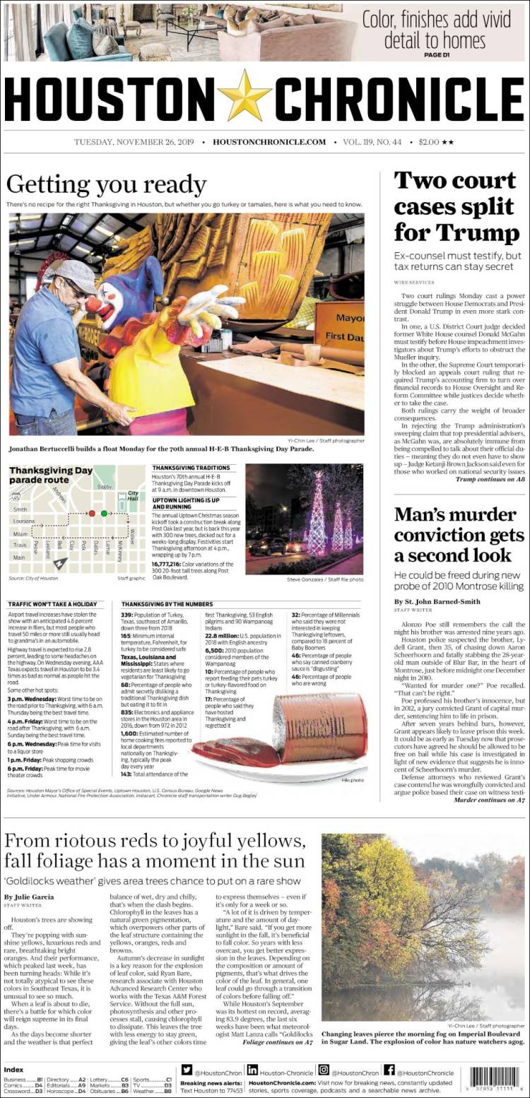 Portada de Houston Chronicle (USA)