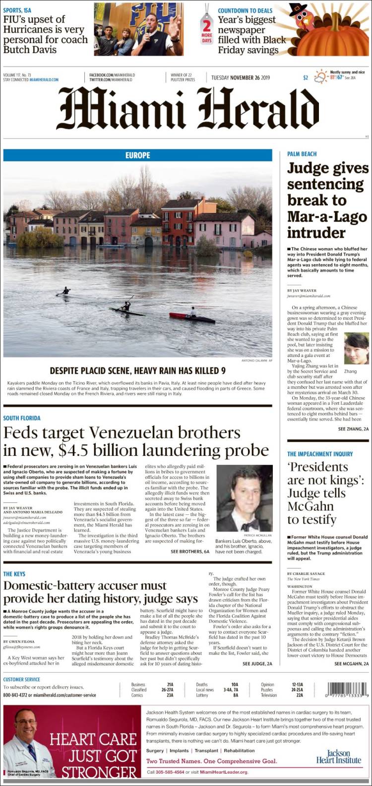 Portada de Miami Herald (USA)