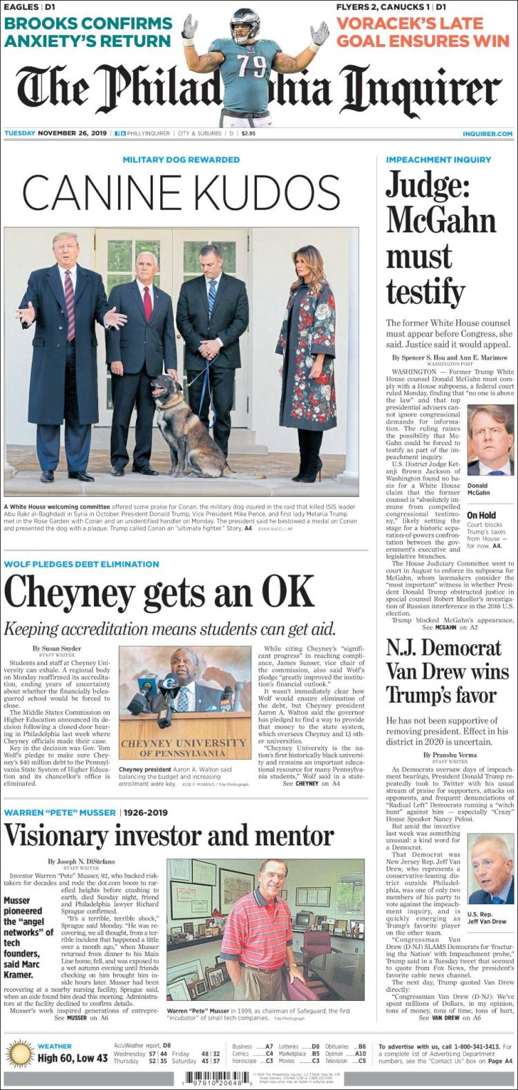 Portada de Philadelphia Inquirer (USA)