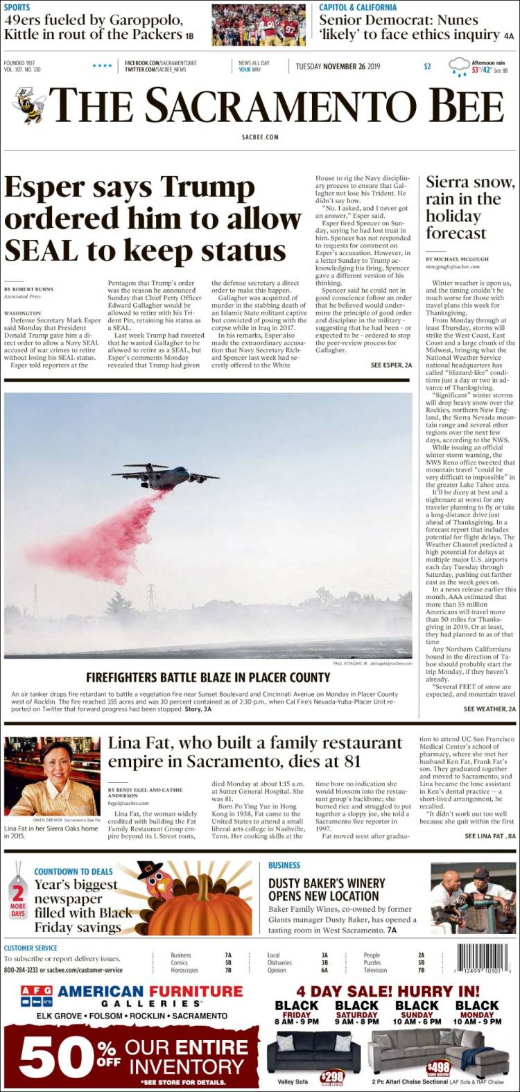 Portada de The Sacramento Bee (USA)