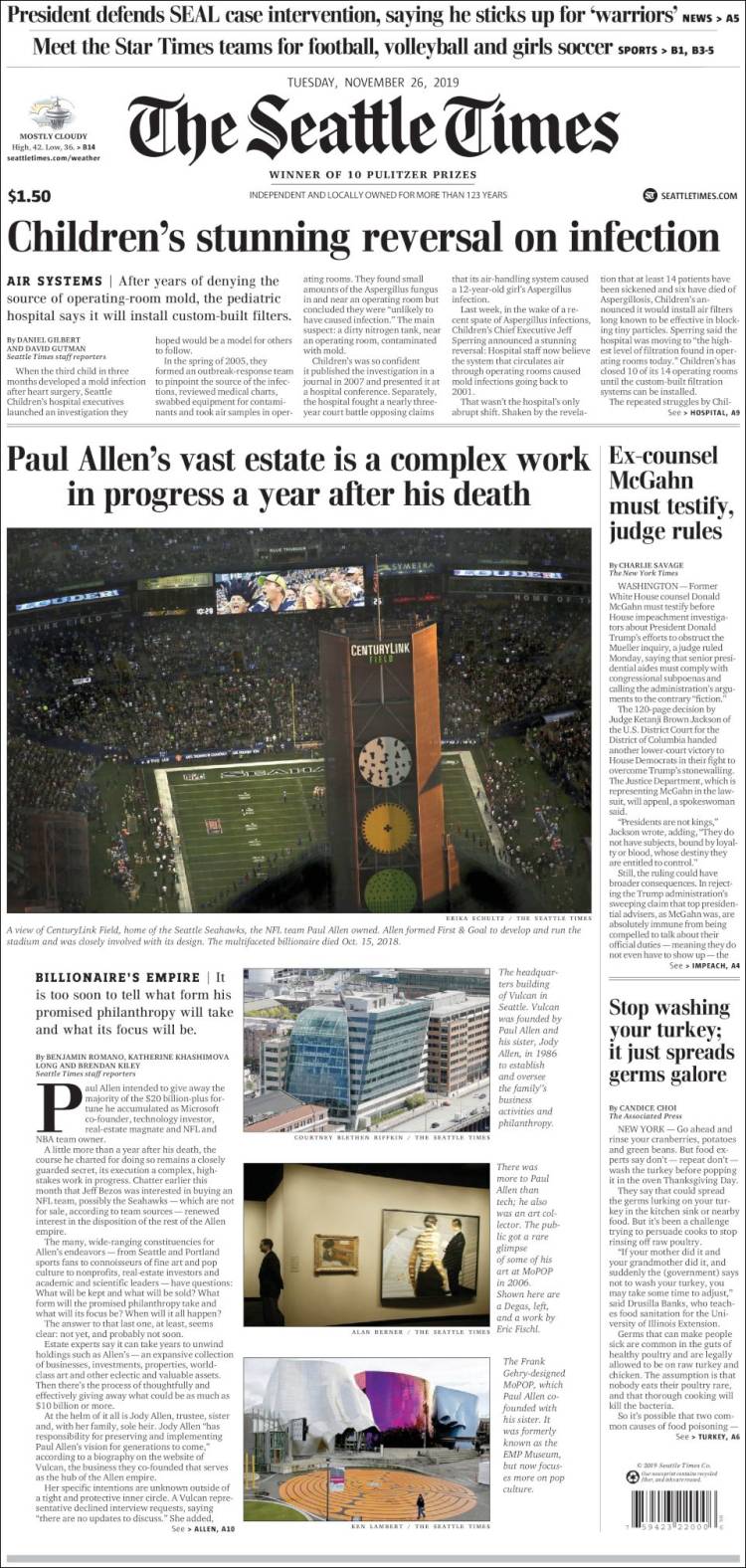 Portada de Seattle Times (USA)