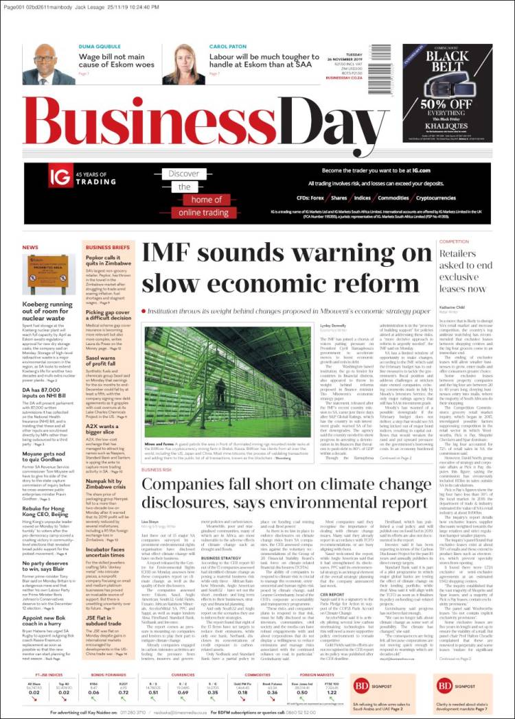 Portada de Business Day (Sud&aacute;frica)