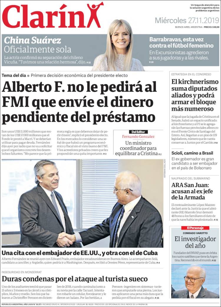 Portada de Clarín (Argentina)