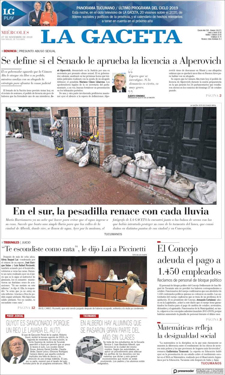 Portada de La Gaceta (Argentina)