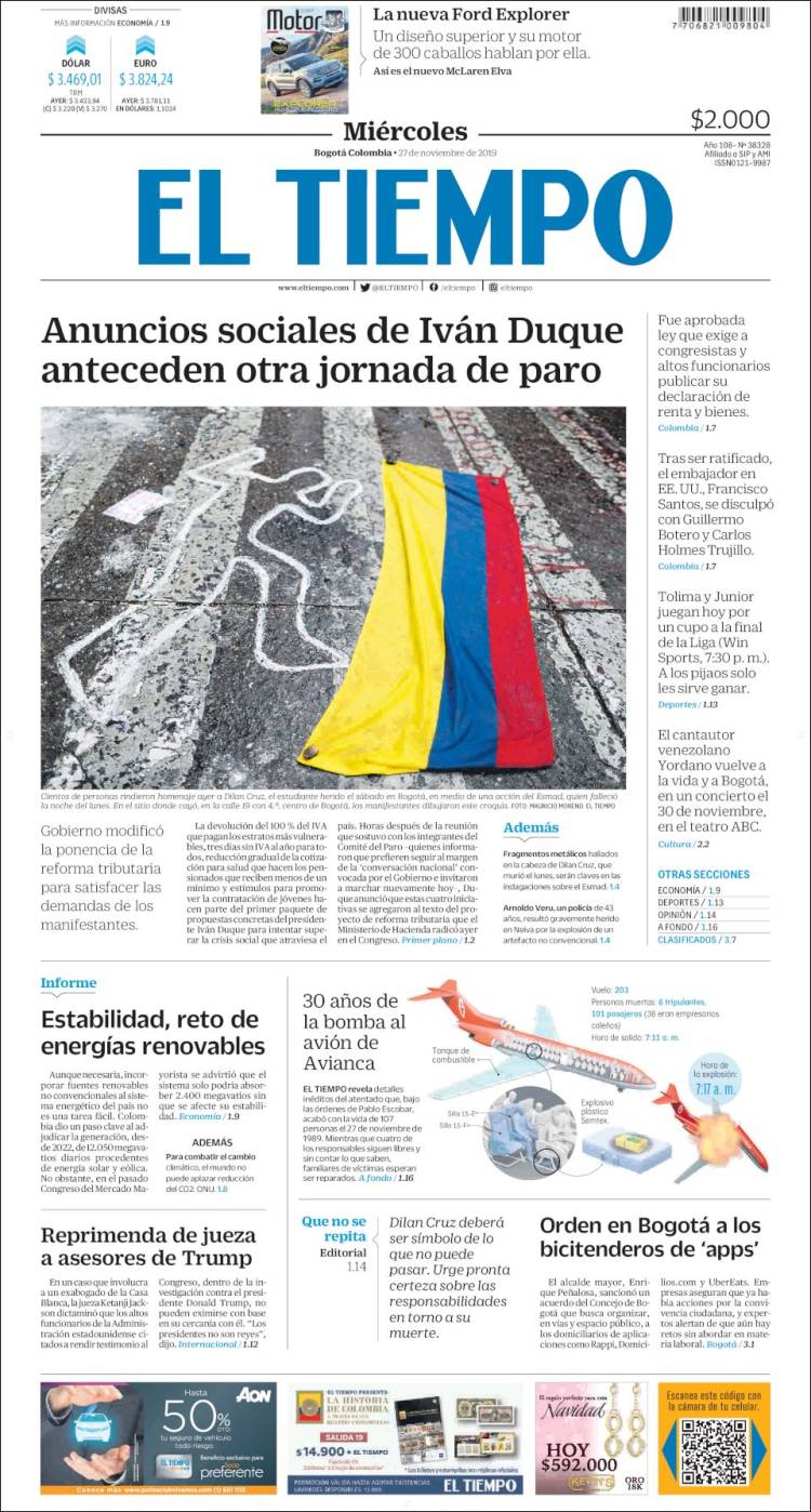 Portada de El Tiempo (Colombia)