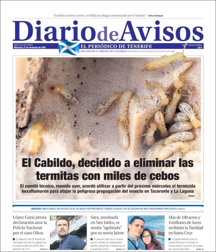 Portada de Diarios de Avisos (España)