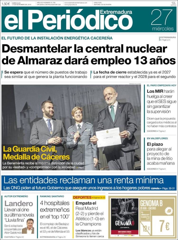 Portada de El Periódico de Extremadura (España)