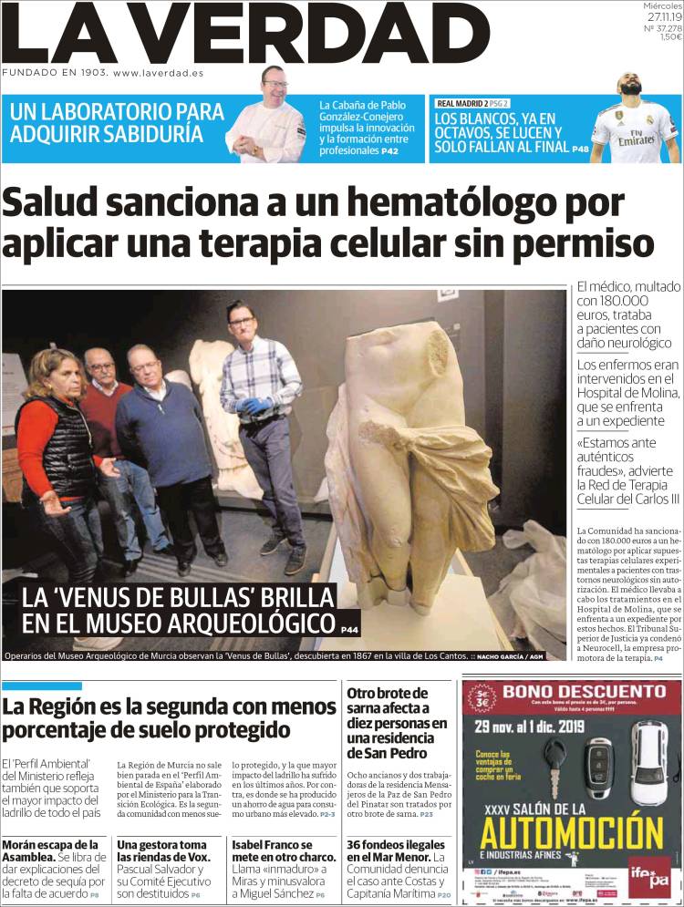 Portada de La Verdad de Murcia (España)