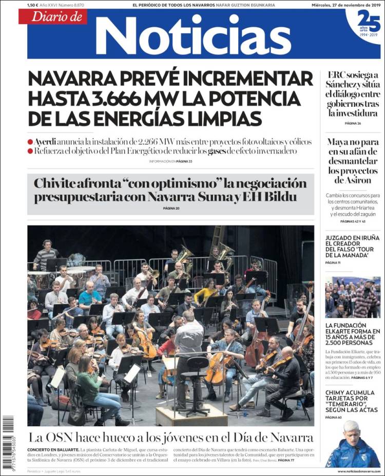 Portada de Noticias de Navarra (España)