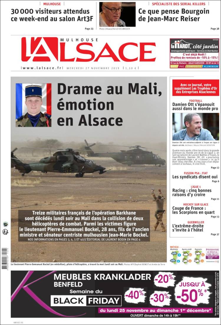 Portada de Journal L'Alsace (Francia)