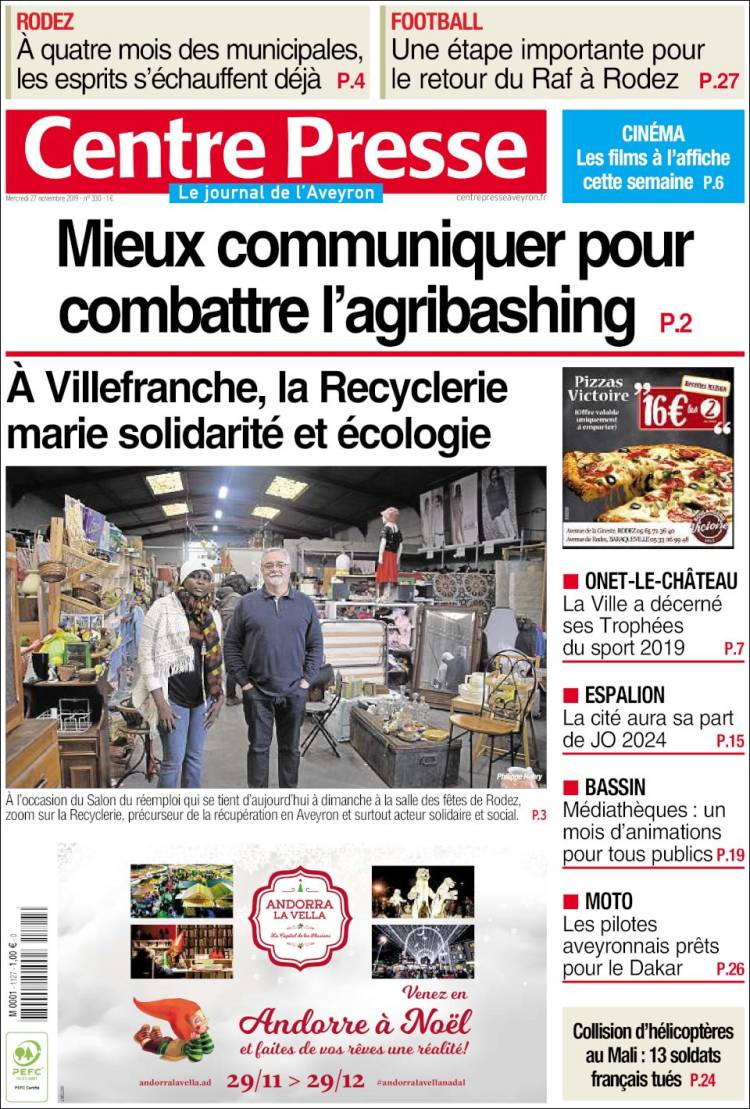 Portada de Centre Presse (Francia)