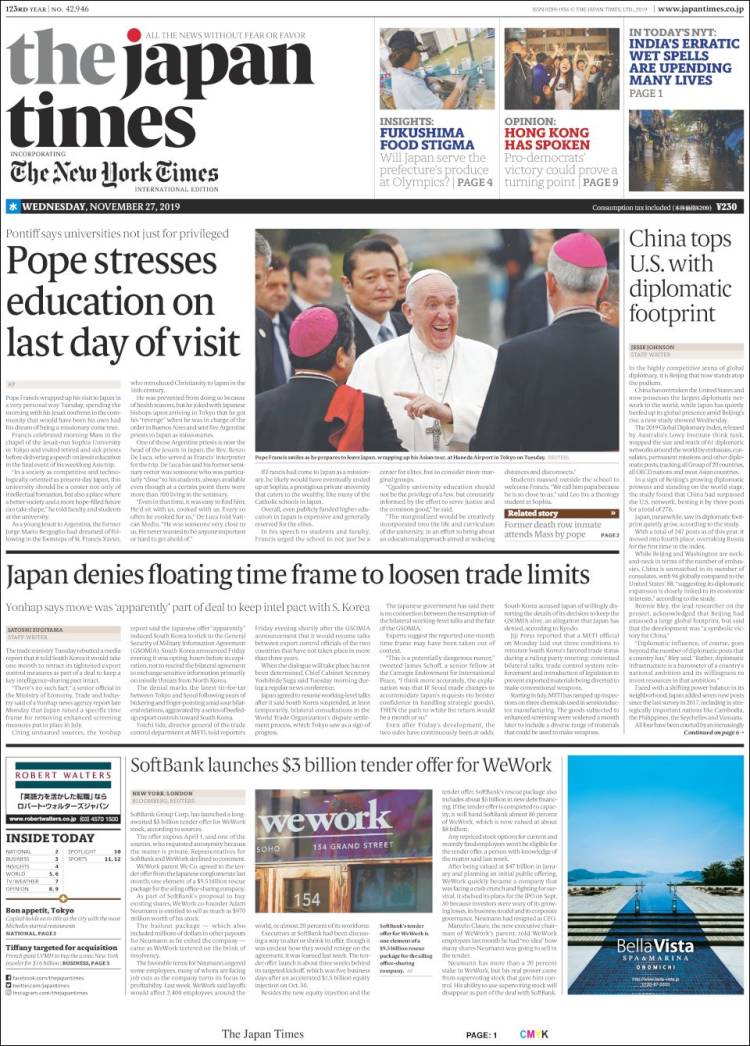 Portada de The Japan Times (Jap&oacute;n)