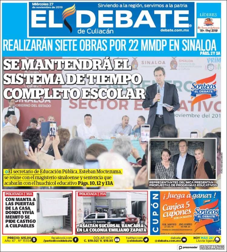Portada de El Debate de Culiacán (México)