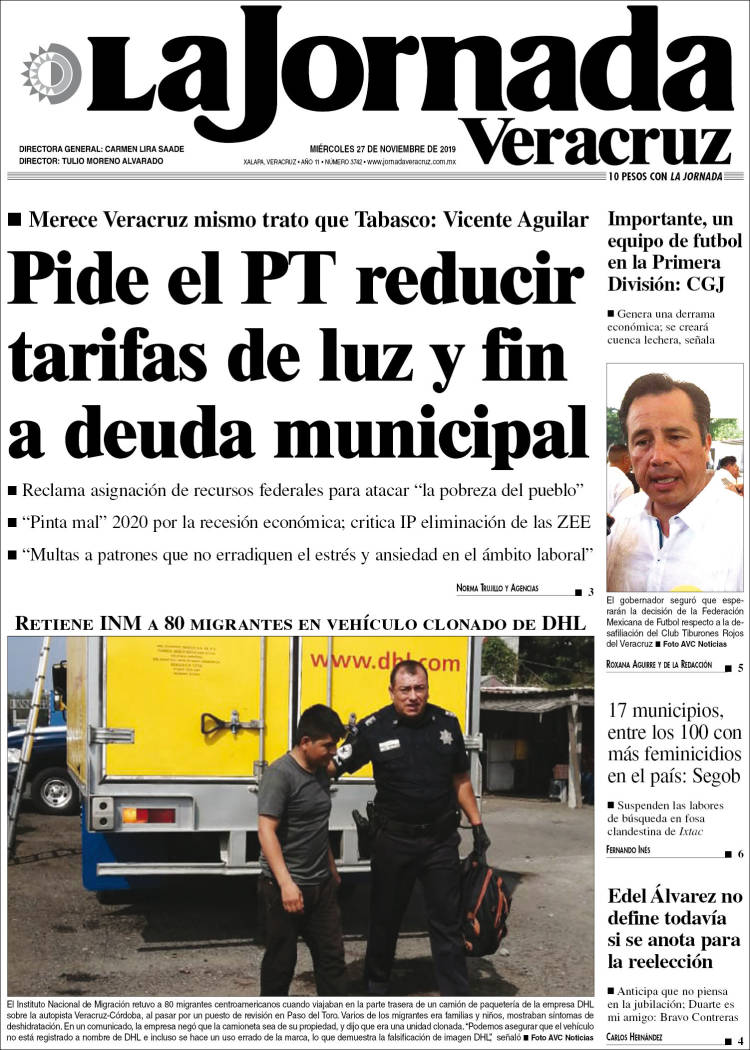 Portada de La Jornada Veracruz (México)