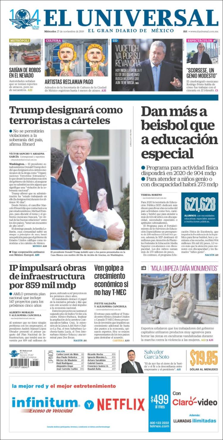 Portada de El Universal (México)