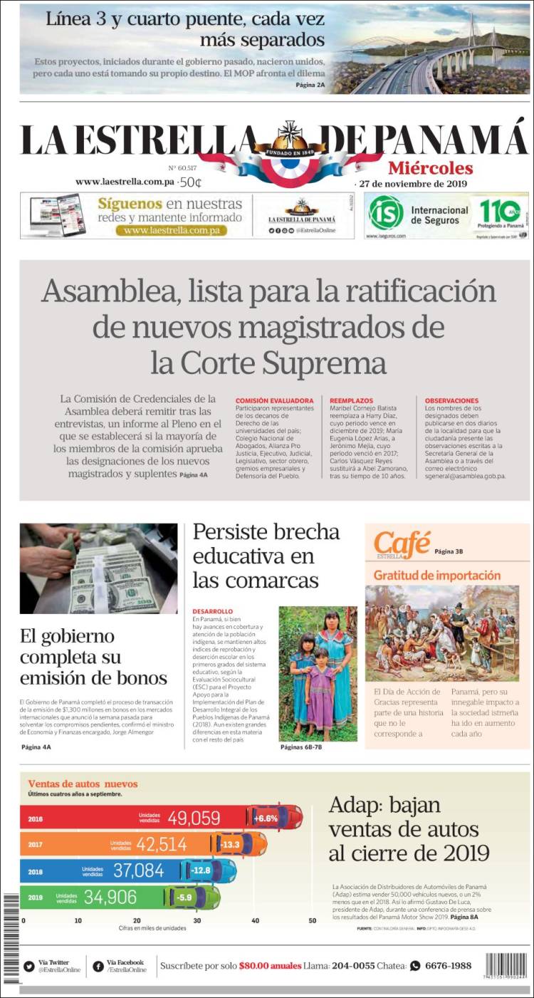 Portada de La Estrella de Panamá (Panam&aacute;)